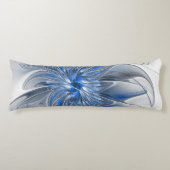 Abstract Blauw Grijs Waterverf Fractal Art Flower Lichaamskussen (Voorkant)