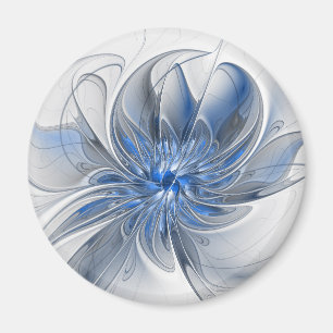 Abstract Blauw Grijs Waterverf Fractal Art Flower Magneet