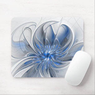 Abstract Blauw Grijs Waterverf Fractal Art Flower Muismat