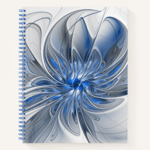 Abstract Blauw Grijs Waterverf Fractal Art Flower Notitieboek
