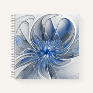 Abstract Blauw Grijs Waterverf Fractal Art Flower Notitieboek