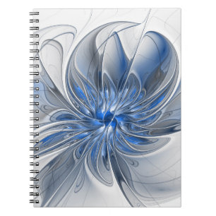 Abstract Blauw Grijs Waterverf Fractal Art Flower Notitieboek