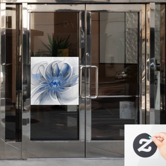Abstract Blauw Grijs Waterverf Fractal Art Flower Raamsticker (Kantoordeur)