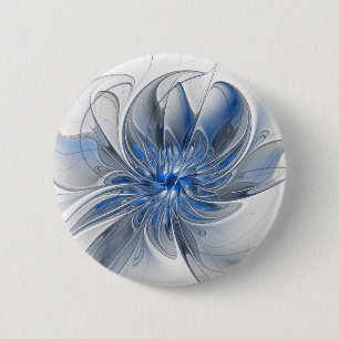 Abstract Blauw Grijs Waterverf Fractal Art Flower Ronde Button 5,7 Cm