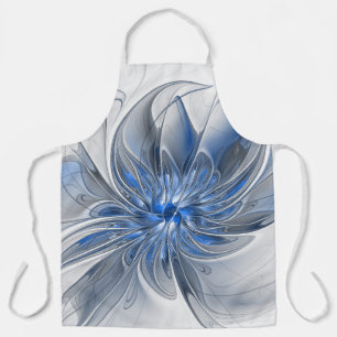 Abstract Blauw Grijs Waterverf Fractal Art Flower Schort