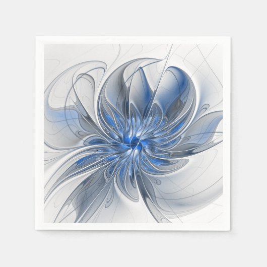 Abstract Blauw Grijs Waterverf Fractal Art Flower Servet (Voorkant)