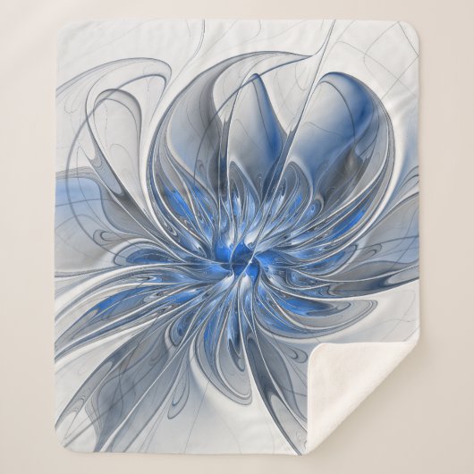Abstract Blauw Grijs Waterverf Fractal Art Flower Sherpa Deken (Voorkant)