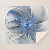 Abstract Blauw Grijs Waterverf Fractal Art Flower Sherpa Deken (Voorkant (horizontaal))