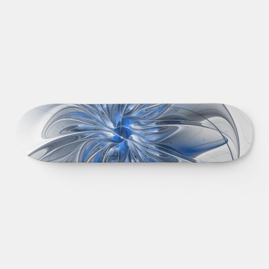 Abstract Blauw Grijs Waterverf Fractal Art Flower Skateboard (Horizontaal)