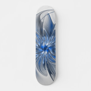 Abstract Blauw Grijs Waterverf Fractal Art Flower Skateboard