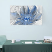Abstract Blauw Grijs Waterverf Fractal Art Flower Spandoek (Beurs)
