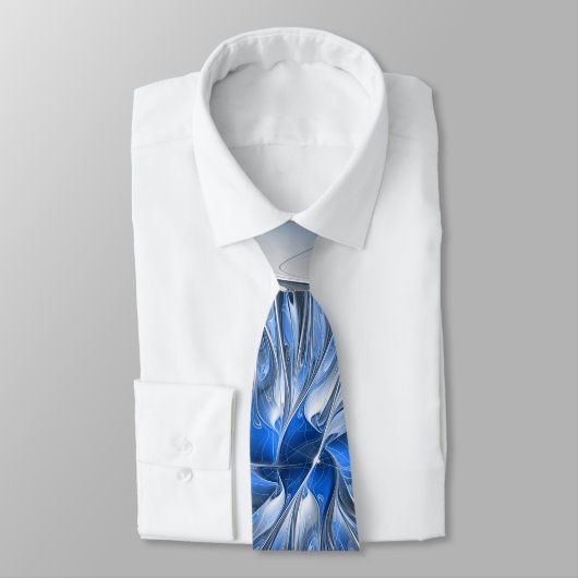 Abstract Blauw Grijs Waterverf Fractal Art Flower Stropdas (Gebonden)