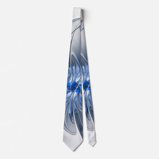 Abstract Blauw Grijs Waterverf Fractal Art Flower Stropdas (Voorkant)