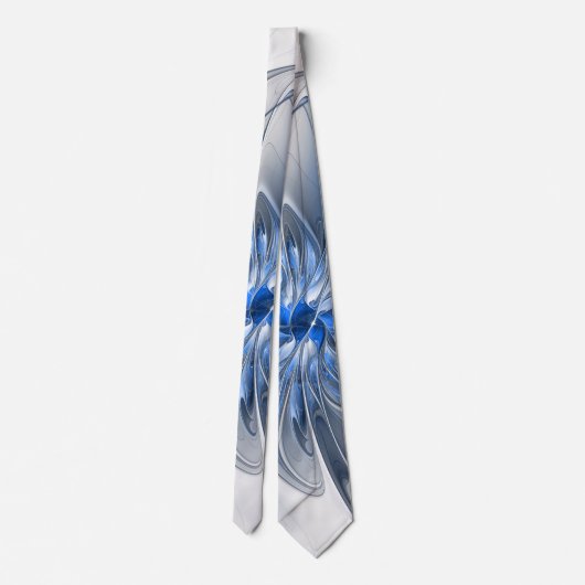 Abstract Blauw Grijs Waterverf Fractal Art Flower Stropdas (Achterkant)