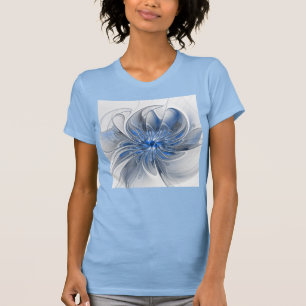 Abstract Blauw Grijs Waterverf Fractal Art Flower T-shirt