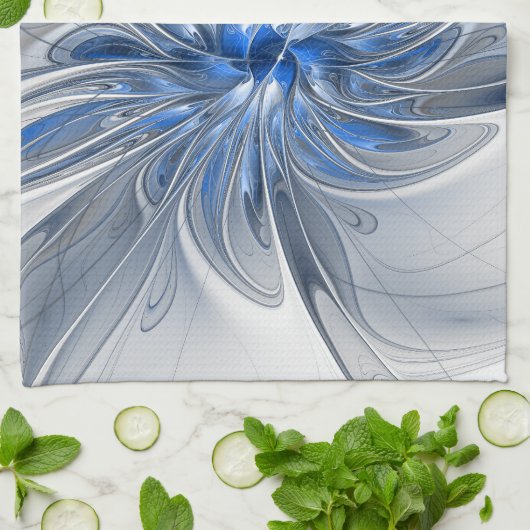 Abstract Blauw Grijs Waterverf Fractal Art Flower Theedoek (Gevouwen)