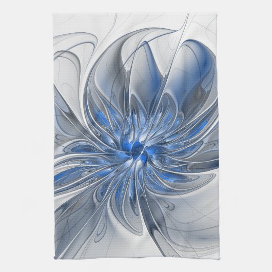 Abstract Blauw Grijs Waterverf Fractal Art Flower Theedoek (Verticaal)