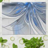 Abstract Blauw Grijs Waterverf Fractal Art Flower Theedoek (Gevouwen)