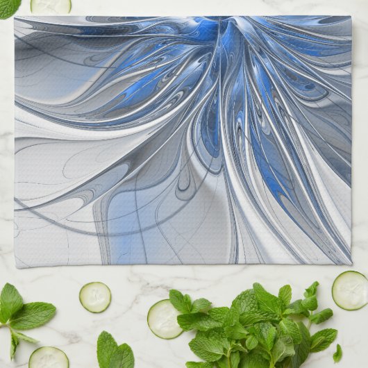 Abstract Blauw Grijs Waterverf Fractal Art Flower Theedoek (Gevouwen)