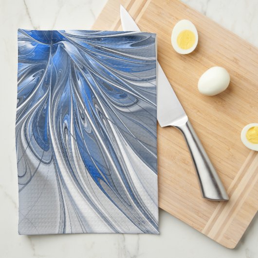 Abstract Blauw Grijs Waterverf Fractal Art Flower Theedoek (Quarter Fold)