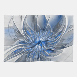 Abstract Blauw Grijs Waterverf Fractal Art Flower Theedoek