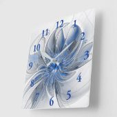 Abstract Blauw Grijs Waterverf Fractal Art Flower Vierkante Klok (Hoek)