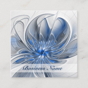 Abstract Blauw Grijs Waterverf Fractal Art Flower Vierkante Visitekaartje