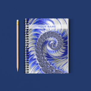 Abstract blauw, grijs, wit, bolvormig fractal met  notitieboek