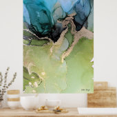 Abstract Blauw Groen Gold Poster (Keuken)