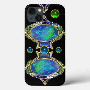 ABSTRACT BLAUW GROEN OPAL EFFECT MET GEMSTONES iPhone 13 HOESJE