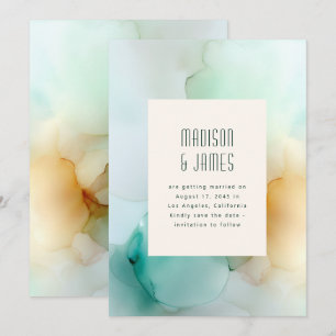 Abstract Blauw Groen Oranje Modern Uniek Huwelijk Save The Date