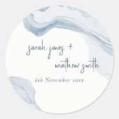 Abstract blauw kuststrand Waterverf bruiloft Ronde Sticker (Voorkant)