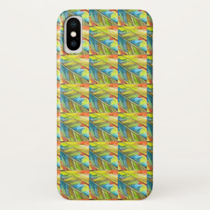 Abstract blauw lederen design Geel Rood iPhone X Hoesje