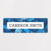 Abstract blauw motief waterdicht naamlabel labels (Design 1)