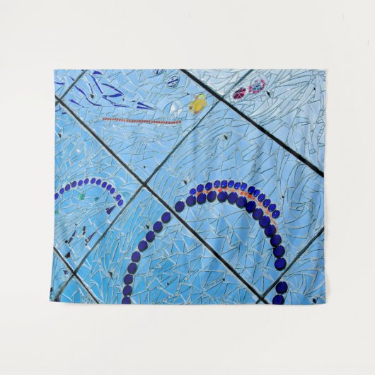 Abstract blauw mozaïektapijt wandkleed (Voorkant (horizontaal))