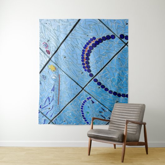 Abstract blauw mozaïektapijt wandkleed (In situ)