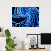 Abstract Blauw Neon "Bloem" Poster (Thuiskantoor)