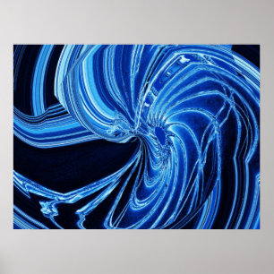 Abstract Blauw Neon "Bloem" Poster