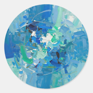 Abstract Blauw Oceaan Paletmes Schilderij Ronde Sticker