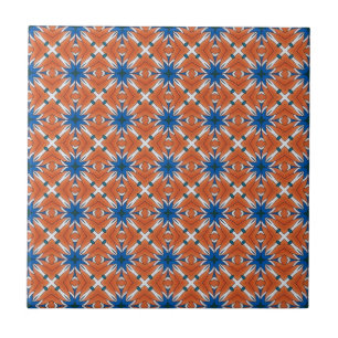Abstract blauw Oranje grafisch patroon Tegeltje