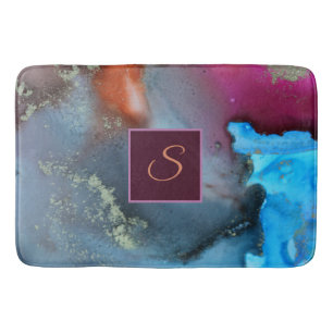 Abstract blauw Oranje monogram rode golven Badmat