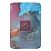 Abstract blauw Oranje monogram rode golven Badmat (Voorkant Verticaal)