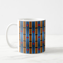 Abstract blauw Oranje rasterpatroon met rood hart Koffiemok