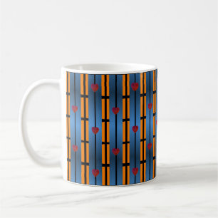 Abstract blauw Oranje rasterpatroon met rood hart Koffiemok