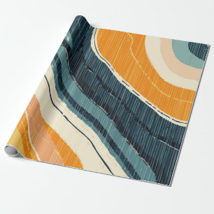 Abstract blauw oranje wit verfspiraal met wit cadeaupapier