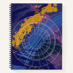 Abstract blauw paars astrologisch wiel notitieboek