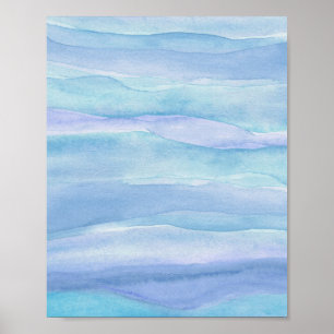 Abstract blauw paarse ocean lagen waterverf kunst poster