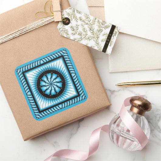 Abstract blauw patroon omwisselen vierkante sticker (Geschenken)