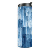 Abstract blauw penseelschilderpatroon thermosbeker (Gedraaid links)