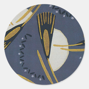 Abstract blauw Plant met goudpenseel Ronde Sticker